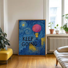 Keep Going Fun Playful Colourful Print, Trendy Retro Aesthetic Bright Motivational Phrase, Doodle Illustration, Sunshine, Pink Yellow Art