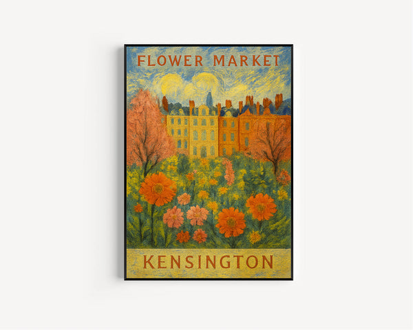 Kensington Flower Market Poster, Wall Decor, United Kingdom Floral Illustration, Botanical Gallery Wall Art, Gift For Friend, Travel Poster