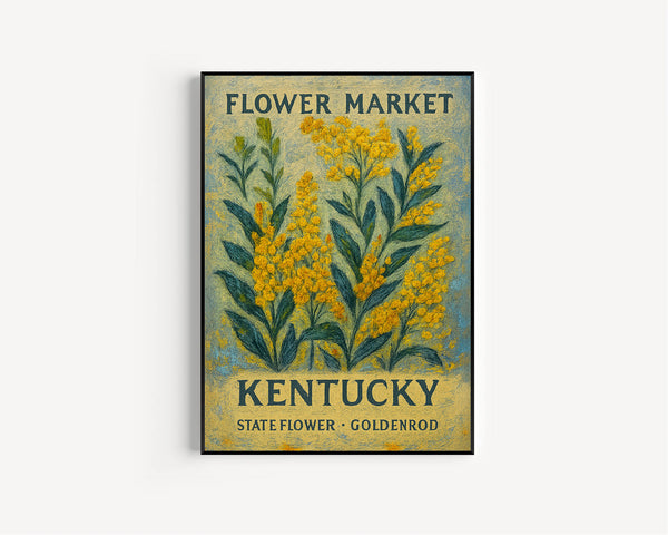 Kentucky State Flower Art Print, Goldenrod 1960_s Wall Art, Neutral Botanical Pastel, Kentucky Flower Market Artwork, C31-66