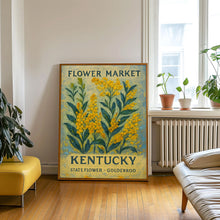 Kentucky State Flower Art Print, Goldenrod 1960_s Wall Art, Neutral Botanical Pastel, Kentucky Flower Market Artwork, C31-66