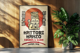 Kill Bill Movie Poster Hattori Hanzo Swords and Sushi Retro Ad Home Decor Wall Art Print Gift 1159129422