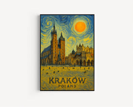 Kraków Poster Print, Kraków Travel Poster, Kraków Van Gogh Style Wall Art, Kraków, Poland