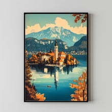 Lake Bled Travel Poster, Travel Print of Lake Bled, Slovenia, Slovenia Art, Lake Bled Gift 4