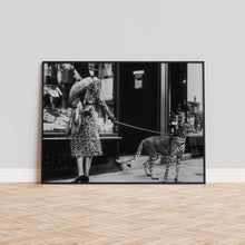 Leopard on a Leash Print, Vintage Animal Photo, Black and White Wall Art, Vintage Print, Photography Prints, Museum Quality Photo Print 1606604324