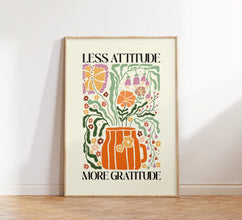 Less Attitude More Gratitude Print, Large Christian Wall Art, Boho Floral printable, Retro Flower Poster, Trendy Poster, Digital Download 1549056554