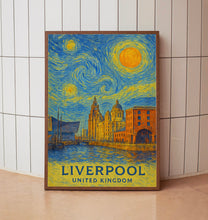 Liverpool Poster Print, Liverpool Travel Poster, Liverpool Van Gogh Style Wall Art, Liverpool, United Kingdom
