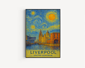 Liverpool Poster Print, Liverpool Travel Poster, Liverpool Van Gogh Style Wall Art, Liverpool, United Kingdom