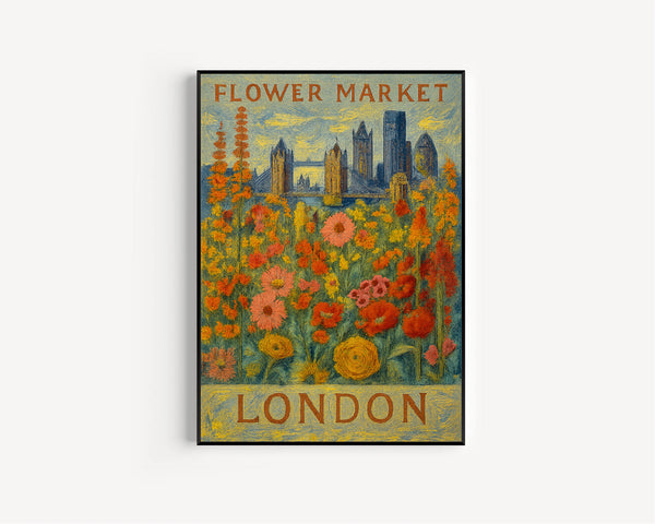 London Flower Market Poster, Wall Decor, United Kingdom Floral Illustration, Botanical Gallery Wall Art, Gift For Friend, Travel Poster