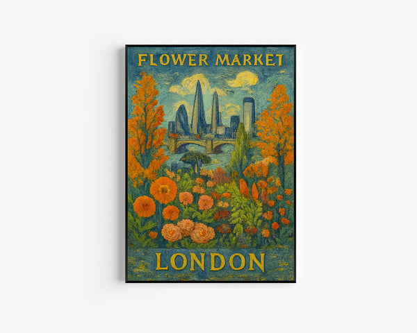 London Flower Market Poster, Wall Decor, United Kingdom Floral Illustration, Botanical Gallery Wall Art, Gift For Friend, Travel Poster1