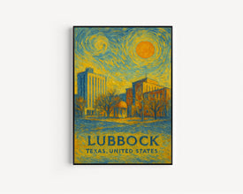 Lubbock Poster Print, Lubbock Travel Poster, Lubbock Van Gogh Style Wall Art, Lubbock, Texas, United States