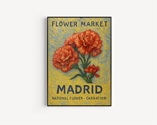 Madrid Spain Flower Market Art Print, Carnation Wall Art, Spanish Botanical Poster, Floral Decor, C31-420