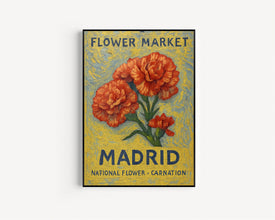 Madrid Spain Flower Market Art Print, Carnation Wall Art, Spanish Botanical Poster, Floral Decor, C31-420