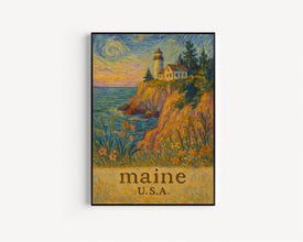 Maine Coastal Scenery Poster, Travel-Inspired Wall Art, State Landmarks Decor, Home & Office Decoration