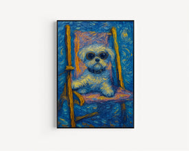 Maltese in Sunglasses Poster, White Dog Beach House Art, Puppy Summer Print, Coastal Dog Wall Decor, Beach House Wall Art, Puppy Decor