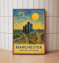 Manchester Poster Print, Manchester Travel Poster, Manchester Van Gogh Style Wall Art, Manchester, United Kingdom