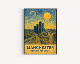 Manchester Poster Print, Manchester Travel Poster, Manchester Van Gogh Style Wall Art, Manchester, United Kingdom