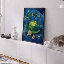 Matcha Latte Print, Painted Matcha Poster, Trendy Kitchen Wall Art, Dorm Decor, Kitchen Cafe Coffee Shop, Retro Aesthetic, Japanese Poster