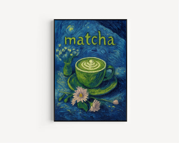 Matcha Latte Print, Painted Matcha Poster, Trendy Kitchen Wall Art, Dorm Decor, Kitchen Cafe Coffee Shop, Retro Aesthetic, Japanese Poster