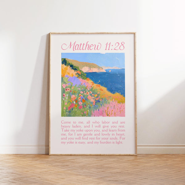 Matthew 1128 Coastal Granddaughter Print, Christian Wall Art, Coastal Pink Trendy Apartment Decor Housewarming Gift Digital Download 1796708890