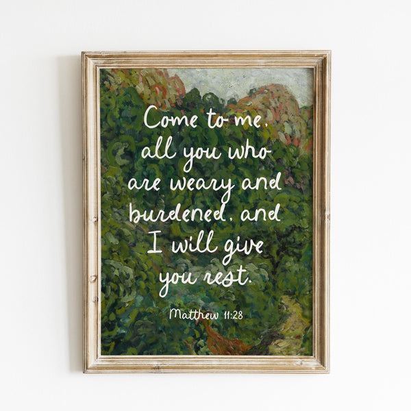 Matthew 1128 Scripture Wall Art Christian Wall Art Trendy Apartment Housewarming Gift for Christian Home Bible Verse Printable Wall Art 1842064657