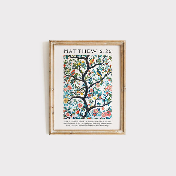 Matthew 6 Look At the Birds of the Air Vintage Christian Art Bible Verse Wall Art Christian Wall Art Housewarming Gift Religious Poster Gift 1724554986