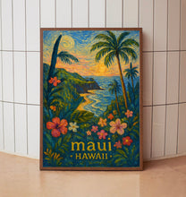 Maui Hawaii Travel Poster, Haleakala Sunset Print, Hawaiian Island Wall Art, Tropical Decor, Beach House Gift, Hawaii Art Print