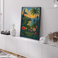 Maui Hawaii Travel Poster, Haleakala Sunset Print, Hawaiian Island Wall Art, Tropical Decor, Beach House Gift, Hawaii Art Print