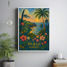 Maui Hawaii Travel Poster, Haleakala Sunset Print, Hawaiian Island Wall Art, Tropical Decor, Beach House Gift, Hawaii Art Print