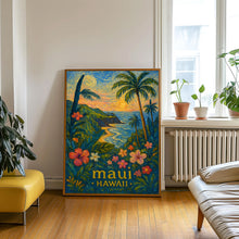 Maui Hawaii Travel Poster, Haleakala Sunset Print, Hawaiian Island Wall Art, Tropical Decor, Beach House Gift, Hawaii Art Print