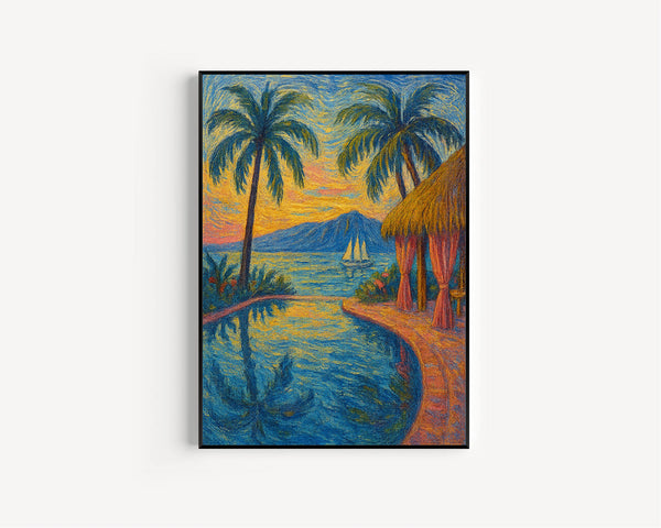 Maui Hawaii Travel Poster, White Lotus Resort, Tropical Island Print, Oceanfront Paradise Wall Art, Hawaiian Getaway Decor, Coastal Gift