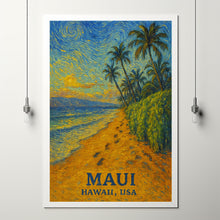 Maui Print, Maui Photo Poster, Maui Travel Wall Art, Maui Map Print, Maui Van Gogh Style Print, Maui Wall Décor