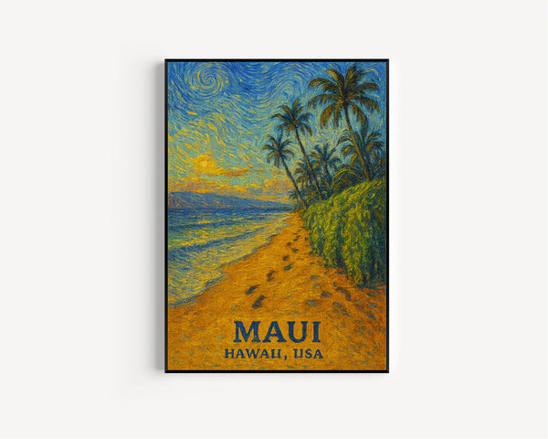 Maui Print, Maui Photo Poster, Maui Travel Wall Art, Maui Map Print, Maui Van Gogh Style Print, Maui Wall Décor