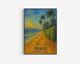 Maui Print, Maui Photo Poster, Maui Travel Wall Art, Maui Map Print, Maui Van Gogh Style Print, Maui Wall Décor