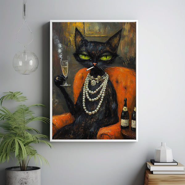 Maximalist Wall Art, Cat Poster, Dopamine Decor, Bar Cart Decor, Cat Decor, Pink Kitsch Aesthetic, Preppy Wall Art