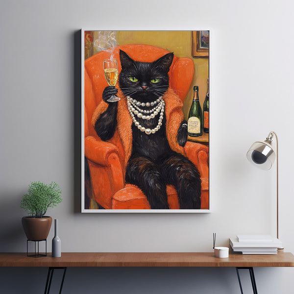 Maximalist Wall Art, Cat Poster, Dopamine Decor, Bar Cart Decor, Cat Decor, Pink Kitsch Aesthetic, Preppy Wall Art 1
