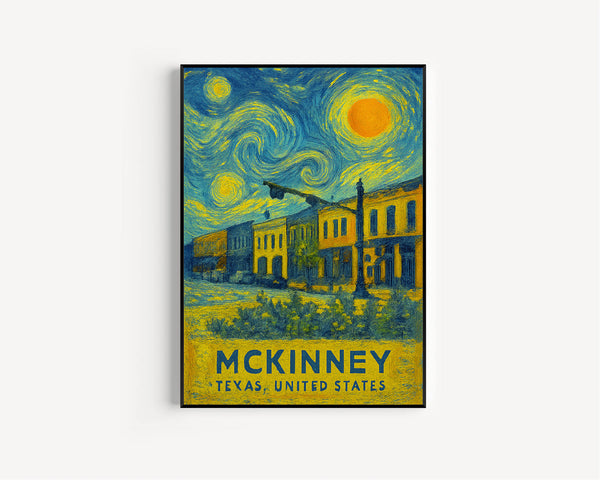 McKinney Poster Print, McKinney Travel Poster, McKinney Van Gogh Style Wall Art, McKinney, Texas, United States