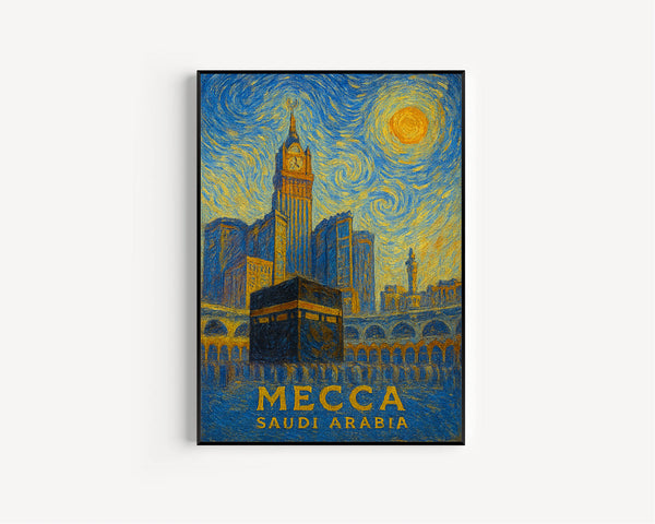 Mecca Poster Print, Mecca Travel Poster, Mecca Van Gogh Style Wall Art, Mecca, Saudi Arabia