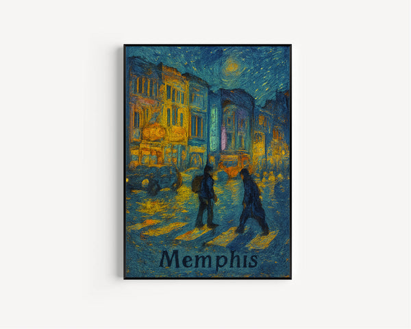 Memphis, USA Art Digital Download Cityscape Nightlife, Street Scene, Tennessee Travel Poster, Digital Print, Van Gogh Style