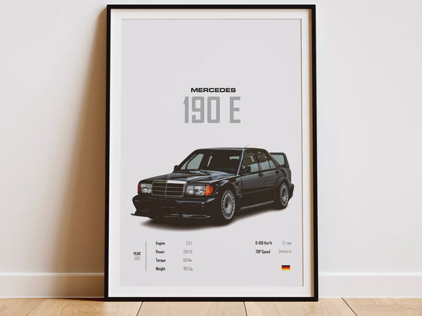 Mercedes 190E Poster - 190E Prints - Mercedes Posters - Car Prints - Car Wall Art - Car Poster - Boys Room Decor