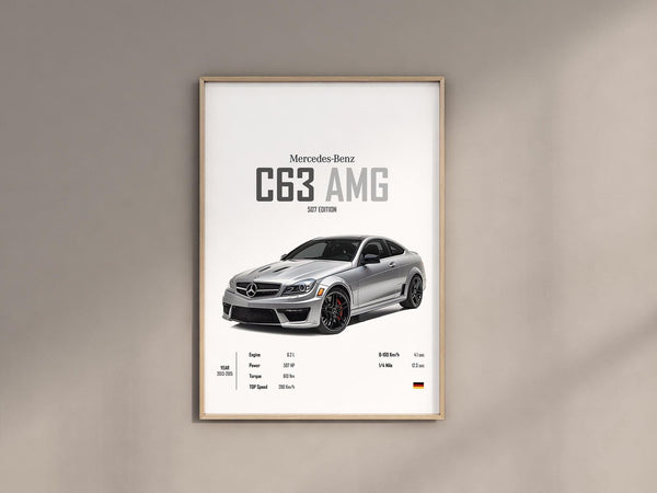 Mercedes C63 Coupe AMG Car Poster  Car portrait Prints Wall Kids Boys Husband Room Decor Children Home Office Nursery birthday Gift
