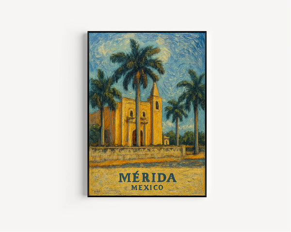 Merida Print, Merida Photo Poster, Merida Travel Wall Art, Merida Map Print, Merida Van Gogh Style Print, Merida Wall Décor, Mexico