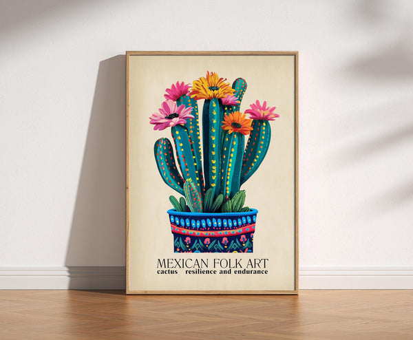 Mexican Cactus Folk Art Print, Colourful Traditional Folk Mexican Cactus Posters, Vintage Vibrant Cactus Art, Desert Cactus Flowers Culture 1817248624