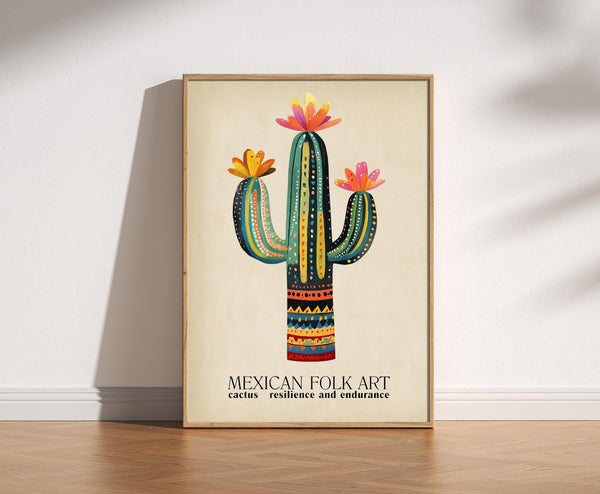 Mexican Cactus Folk Art Print, Colourful Traditional Folk Mexican Cactus Posters, Vintage Vibrant Cactus Art, Desert Cactus Flowers Culture 1817247738