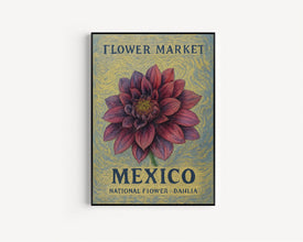 Mexico National Flower Art Print, Dahlia 1960_s Wall Art, Neutral Botanical Pastel Artwork, Mexico Flower Market Decor, C31-309