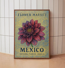 Mexico National Flower Art Print, Dahlia 1960_s Wall Art, Neutral Botanical Pastel Artwork, Mexico Flower Market Decor, C31-309