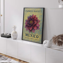 Mexico National Flower Art Print, Dahlia 1960_s Wall Art, Neutral Botanical Pastel Artwork, Mexico Flower Market Decor, C31-309
