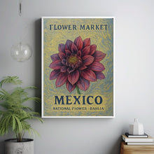 Mexico National Flower Art Print, Dahlia 1960_s Wall Art, Neutral Botanical Pastel Artwork, Mexico Flower Market Decor, C31-309