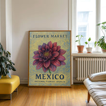 Mexico National Flower Art Print, Dahlia 1960_s Wall Art, Neutral Botanical Pastel Artwork, Mexico Flower Market Decor, C31-309