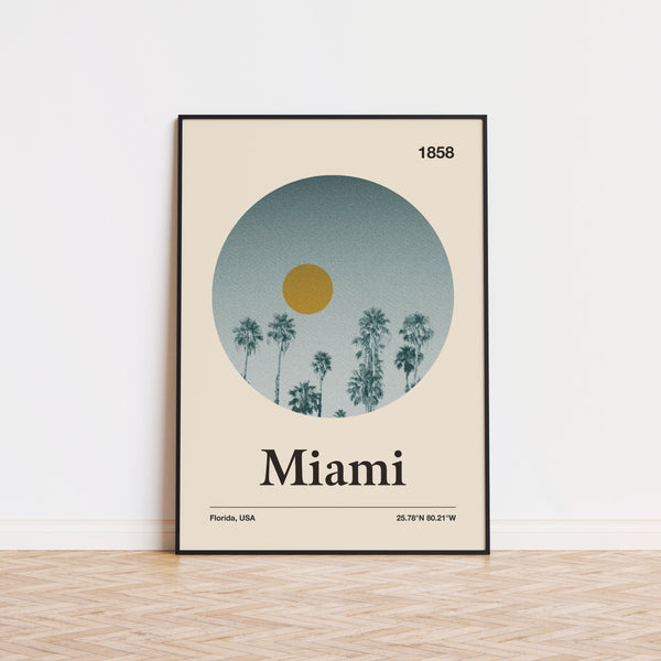 Miami City Poster  Minimalist Art Print  City Poster  Mid Century Poster  Travel Print Art  Retro City Poster  Florida Poster 1541358756
