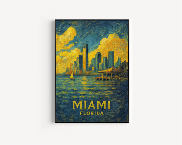 Miami Florida Skyline Print Wall Art, Miami Travel Poster, USA Travel Poster, Traveler Home Decor, Traveler Gift, Travel Wall Art